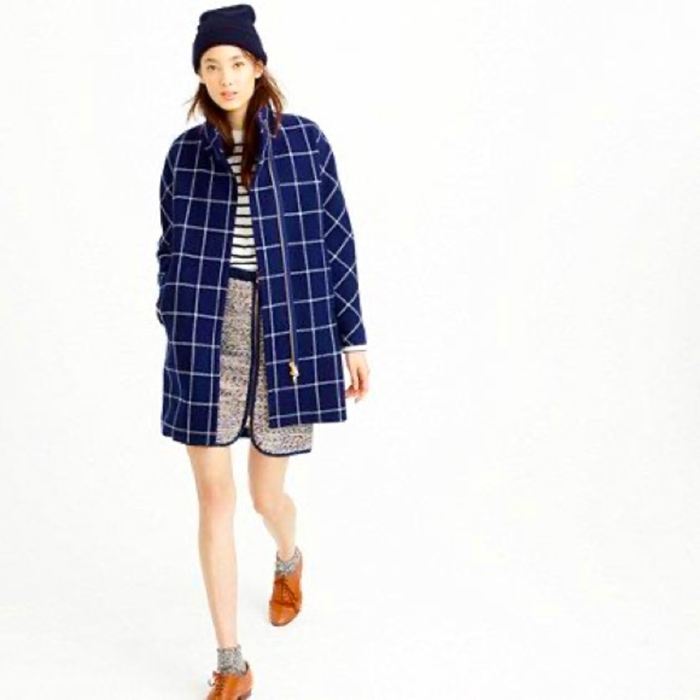 100% wool Funnel Neck Cocoon coat in windowpane check